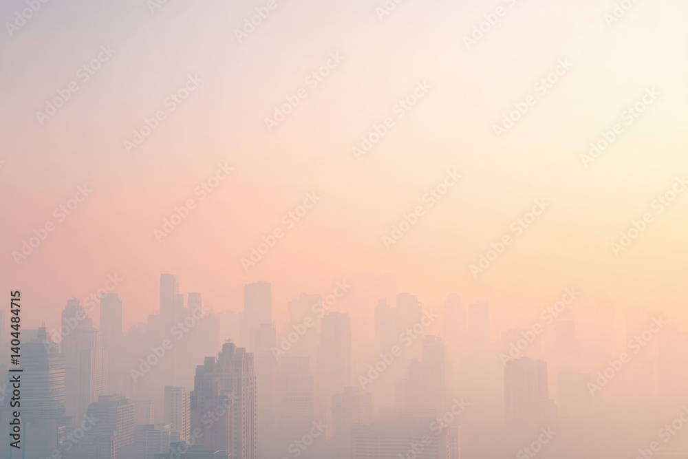 Fototapeta premium hazy urban skyline viewed through smoggy atmosphere with section of image clear for copy space