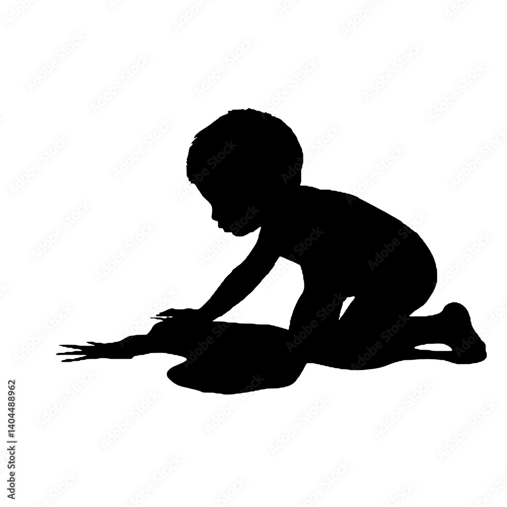 Fototapeta premium Silhouette of Crawling Baby on Floor Isolated on White Background