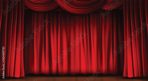 Red Curtain Closes on Stage Background. vector Illustration
