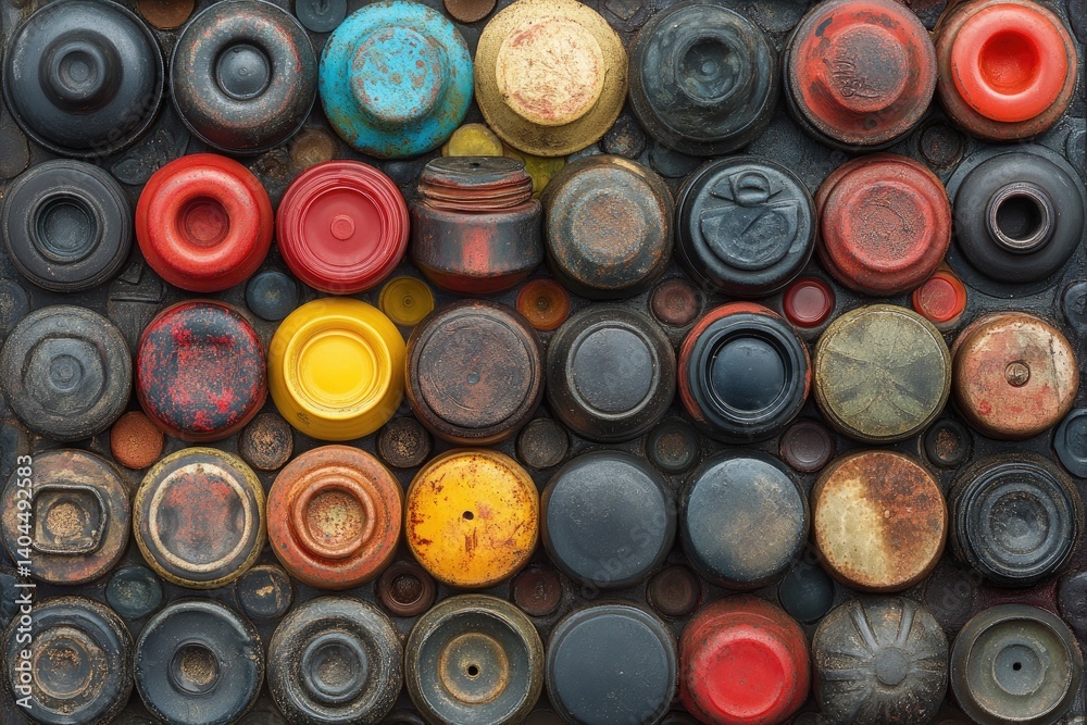 Abstract overhead shot of various textured circular objects. Round and layered with colors and details Abstract overhead shot of various textured circular objects. Round and layered with colors and details