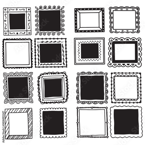 Collection of doodle hand drawn trendy frames with wavy lines and swirls . Minimalist line art. Modern squiggly borders for holiday poster, wedding invitations, birthday card vector illustration