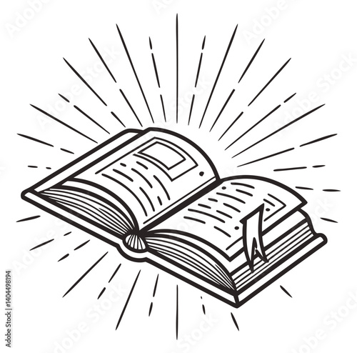 Open Book with Glowing Effect and Rays - Education and Knowledge Concept - Vector Illustration