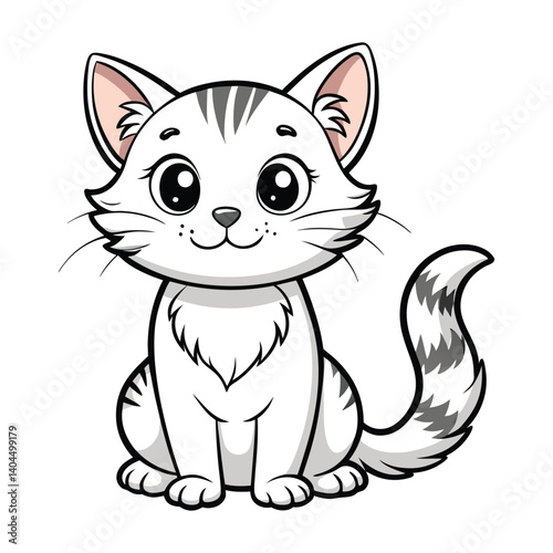Cute cartoon kitten vector illustration of a funny sitting feline pet