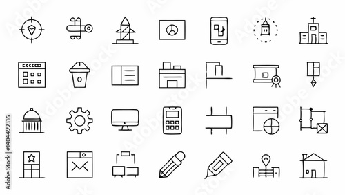 Minimal blueprint style icons crafted for professionals in engineering architecture or interior design presentations and documentation