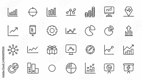 Professional outline icons representing charts and graphs ideal for business presentations statistics tracking and data interpretation