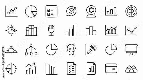 Linear chart icons for conveying growth trends data comparison and business insights in web apps and presentation design assets