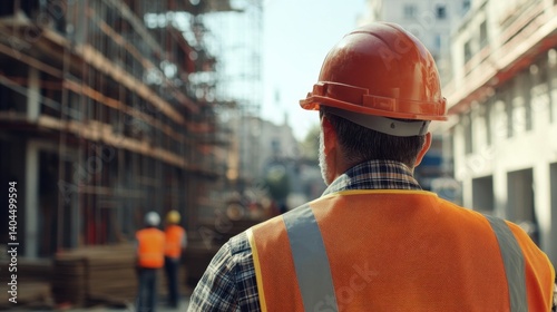 Construction foreman supervising workers at a construction site. Featuring leadership and site management
