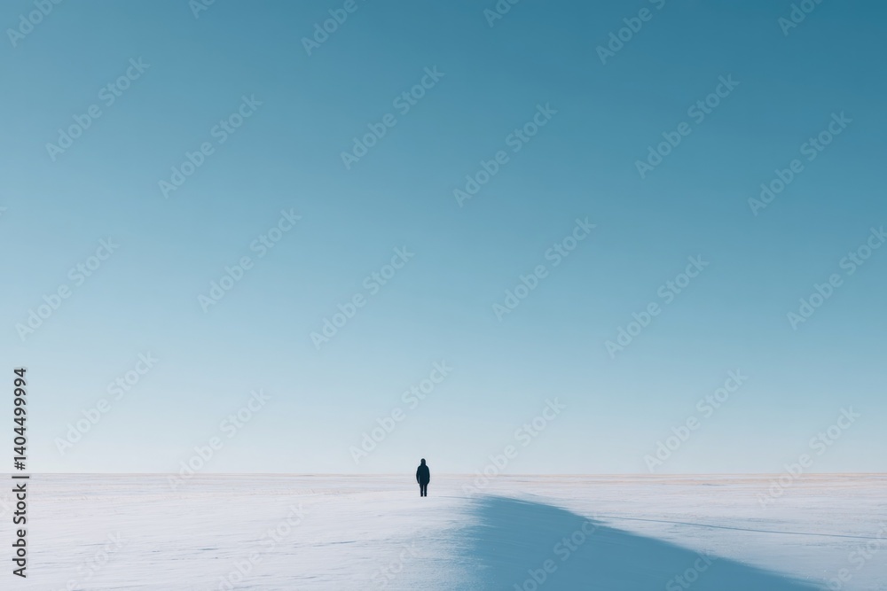 Fototapeta premium solitary figure stands pensively against vast uncluttered backdrop