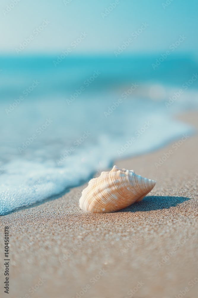 solitary seashell rests on pristine sand near gentle waves solitary seashell rests on pristine sand near gentle waves