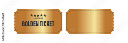 Golden ticket vector set. Vintage golden coupon collection isolated on transparent background.