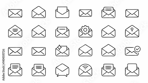 Download a sleek set of email themed linear outline icons perfect for enhancing communication tools newsletters inbox apps and contact sections