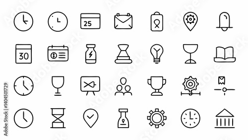 Browse this elegant set of outline icons built for deadline related visuals ideal for boosting UX in project trackers and time management systems