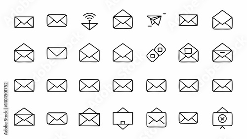 Upgrade your email designs with this collection of clean line icons themed around messaging sending and digital communication processes
