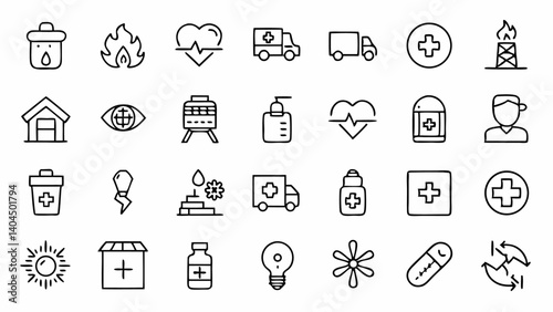 Access a pack of emergency line icons with a minimal style perfect for healthcare apps safety platforms and critical alert notification designs