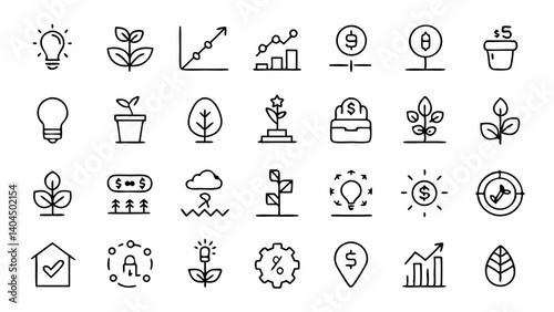 Discover High-Quality Outline Icons Representing Growth and Success Ideal for Presentations Websites and Digital Projects