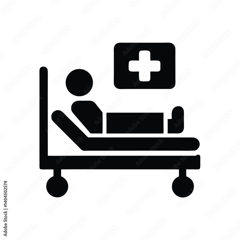 Black Patient icon Resting in Medical Bed on Transparent Background Black Patient icon Resting in Medical Bed on Transparent Background