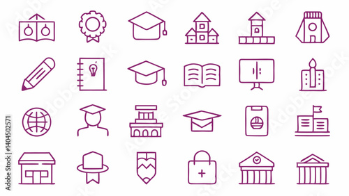 Get access to clean and modern outline icons that illustrate key elements of higher education with a professional linear style