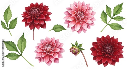 Crimson & Blush Dahlias AI Generated