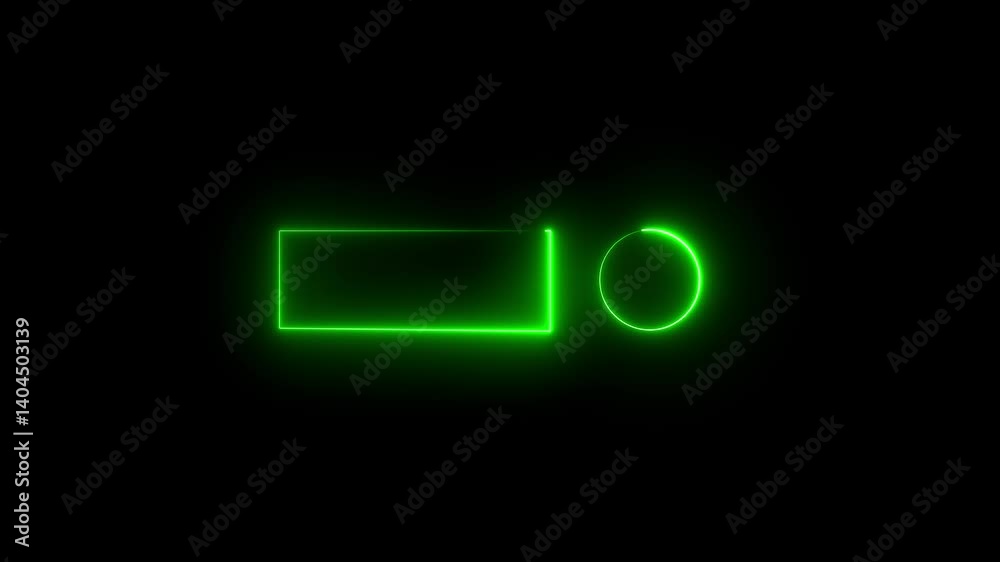 abstract neon rectangle and circle icon animation green color on a black background. abstract neon rectangle and circle icon animation green color on a black background.