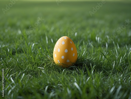 Yellow Easter Egg in Green Grass