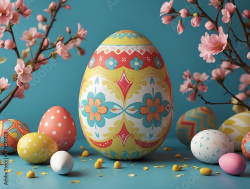 Colorful Easter Eggs with Blossoms - Spring Holiday