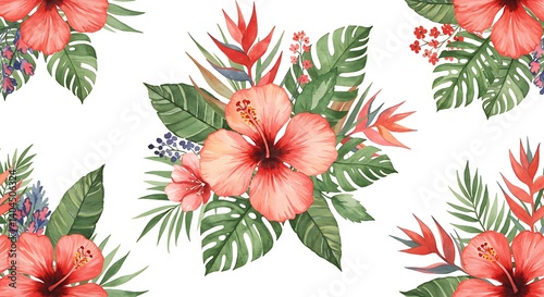 Watercolor Paradise: A Lush Tropical Floral Pattern AI Generated