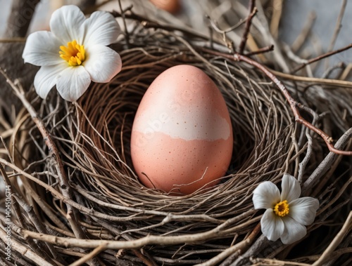 Easter Egg in Nest with Flowers
