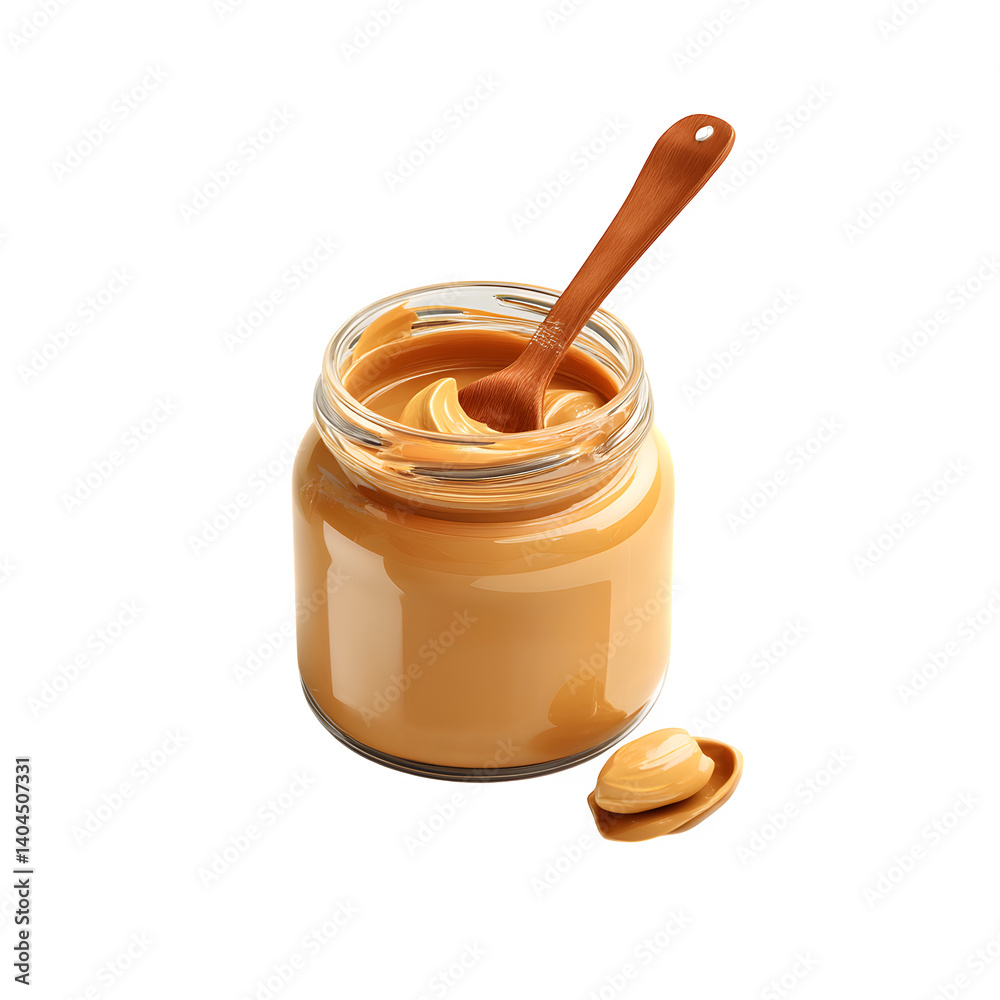 Peanut butter jar with spoon isolated on transparent background Peanut butter jar with spoon isolated on transparent background