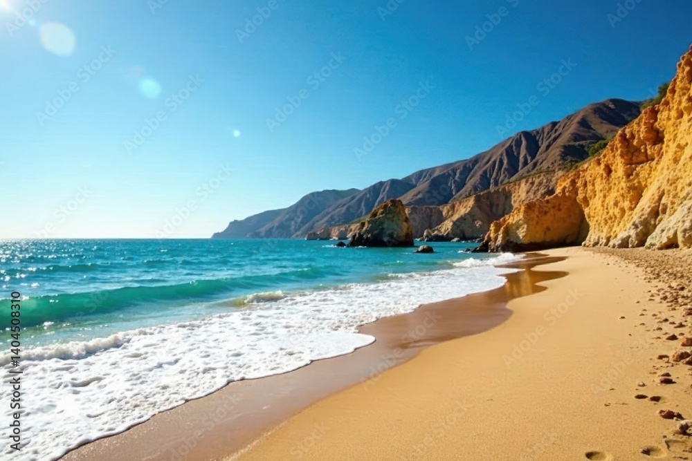 Sun-drenched California beach, dramatic cliffs , California coast, stunning Sun-drenched California beach, dramatic cliffs , California coast, stunning