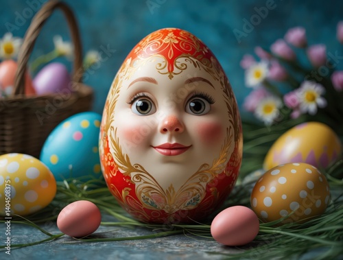 Whimsical Easter Egg Portrait with Basket