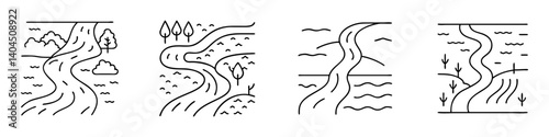 river icon, river line art - simple line art of river, perfect for river logos and icons
