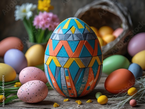 Colorful Decorative Easter Eggs Holiday Still Life