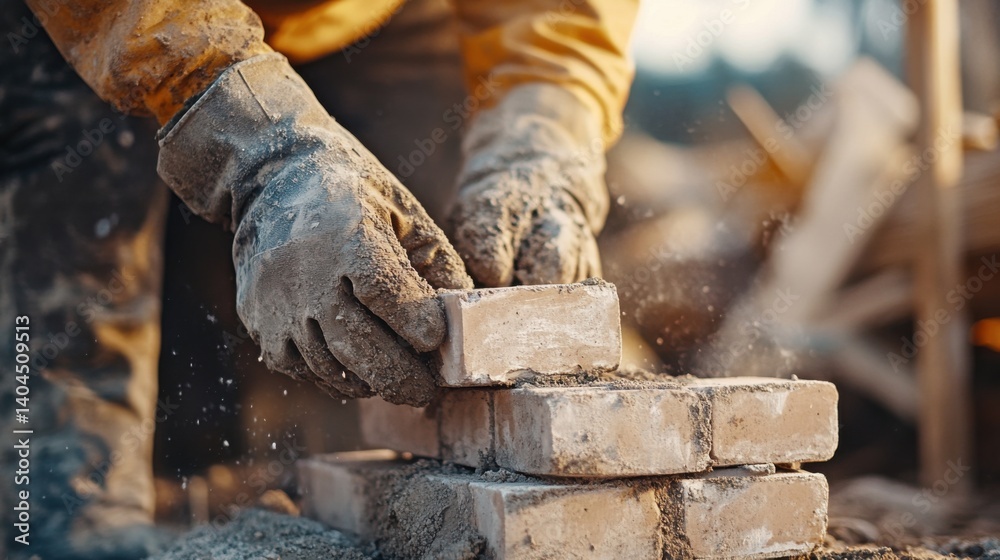 Construction worker laying bricks. Featuring masonry and building construction Construction worker laying bricks. Featuring masonry and building construction
