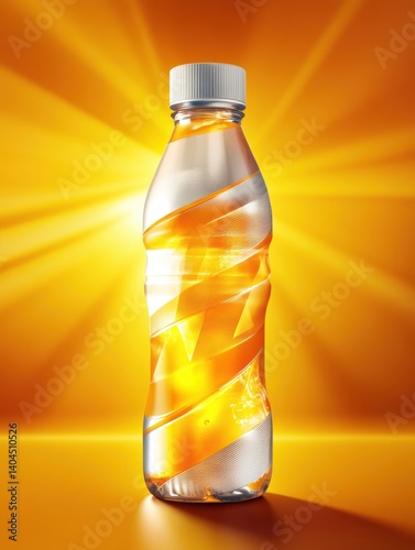 Plastic bottle of a beverage, radiant orange and white