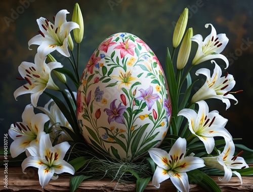 Floral Easter Egg with White Lilies