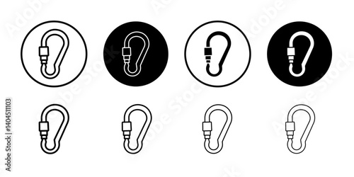Carabiner icon Flat simple outline set