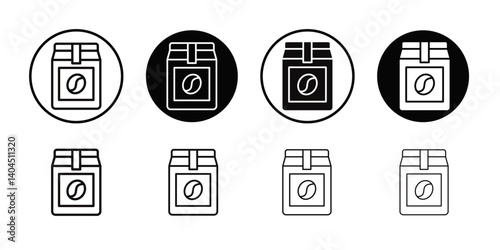 Coffee paper bag icon Flat simple outline set