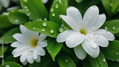 water drops on a green leaf