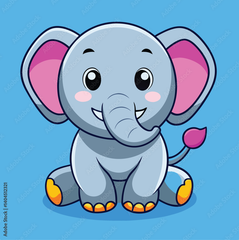Naklejka premium Cute Baby Elephant Cartoon Character Sitting Isolated On Light Blue Background