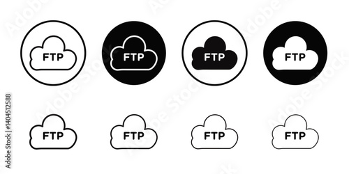FTP icon Flat simple outline set