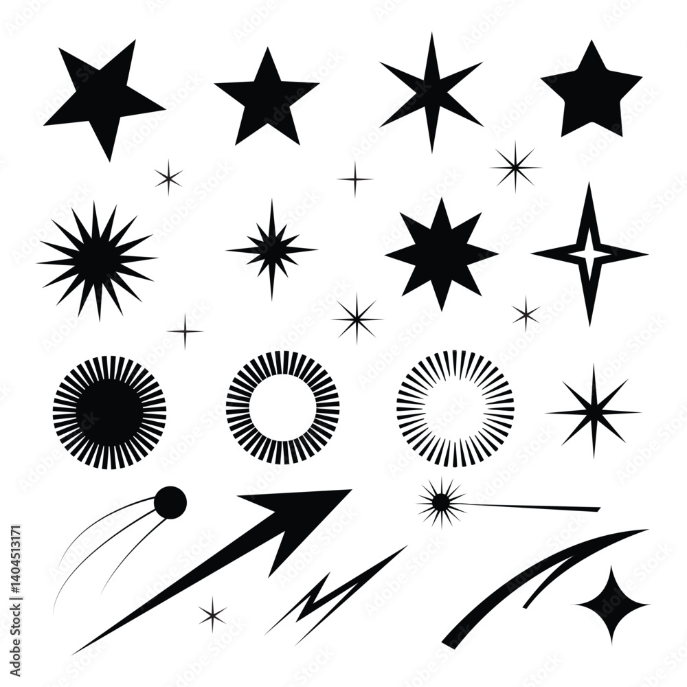 Obraz premium SStar Vector silhouette Illustration,various collection of stars and simple black shapes.