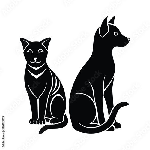 A cute black and white cat silhouette is a lovely vector illustration of a domestic feline pet