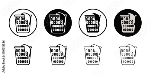 Laundry basket icon Flat simple outline set