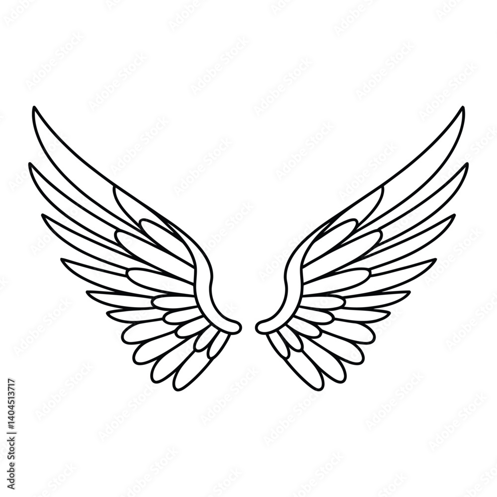 Obraz premium Abstract Wings Line Art, Silhouette, Vector, Icon, Logo, White Background.