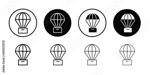 Parachute icon Flat simple outline set