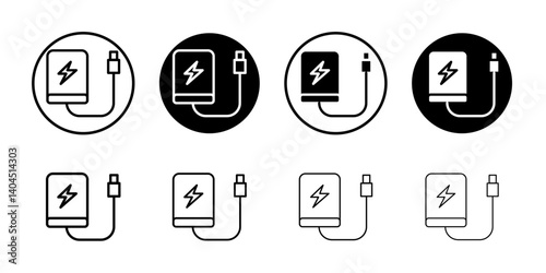 Power bank icon Flat simple outline set
