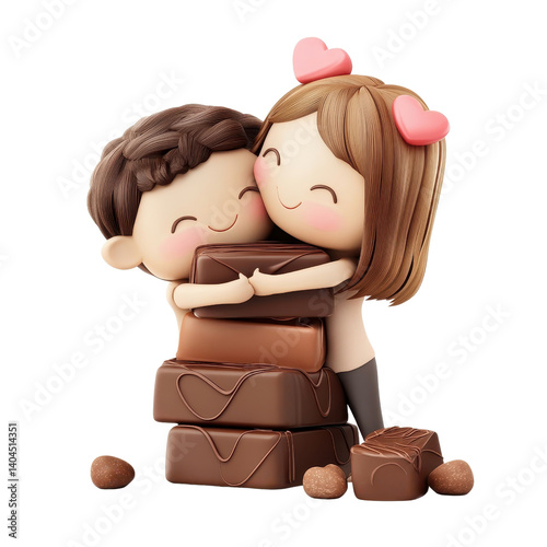 Smiling chocolate bar couple isolated on transparent background