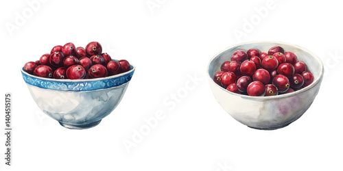 bowl of cranberry vector illustration in watercolor style