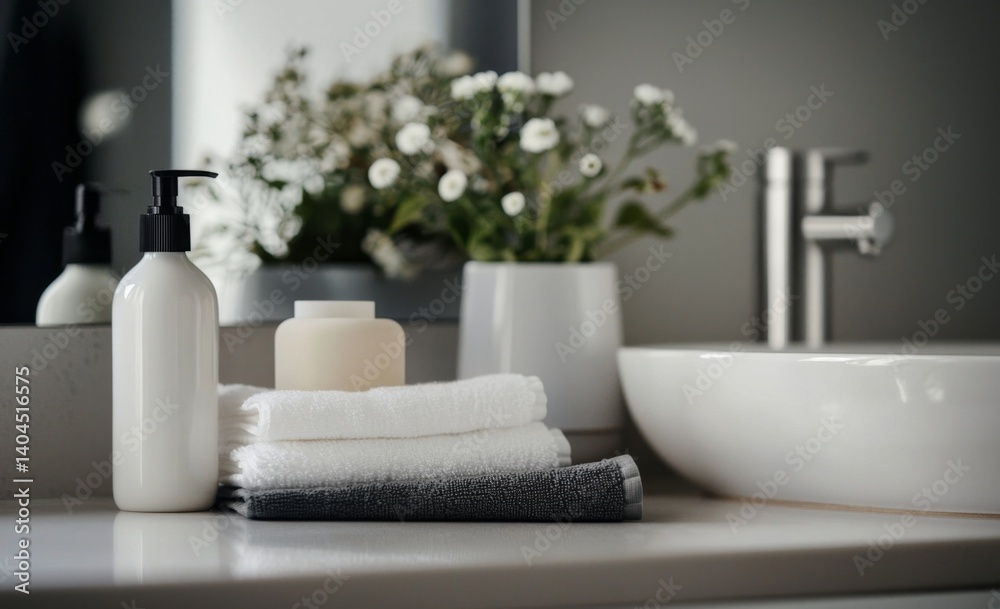 A collection of white body products displayed on a bathroom counter.