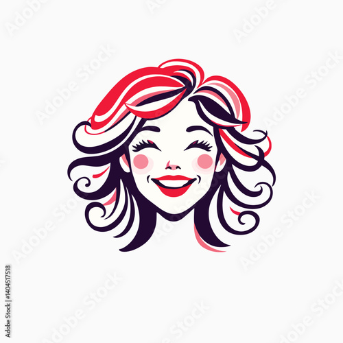 Beatiful Woman with Flowing Hair Line Drawing Expressive Hairstyle Beauty Makeup